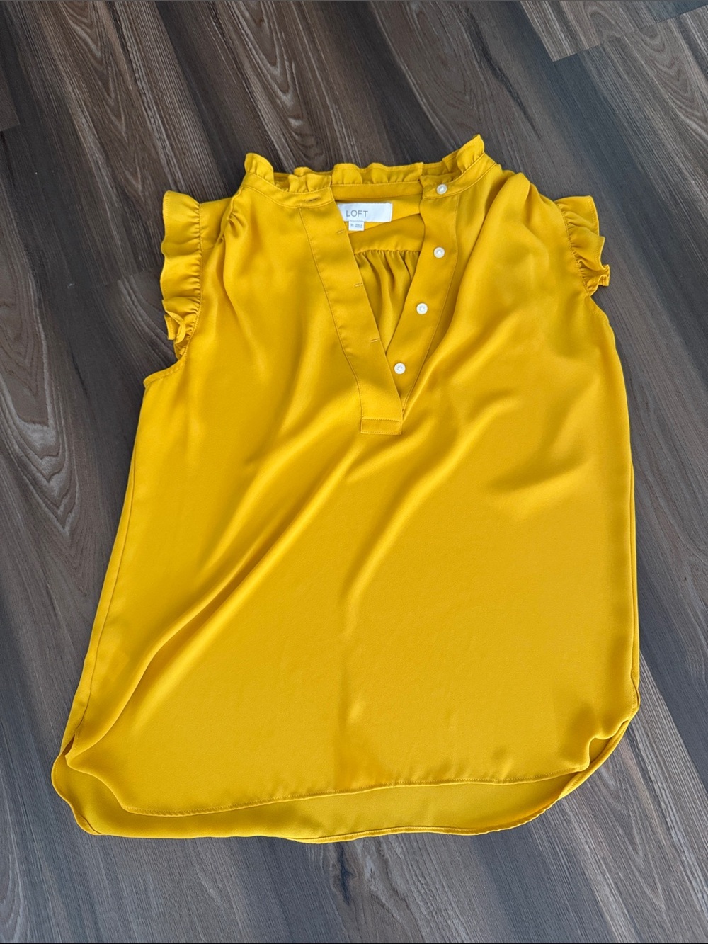 LOFT Mustard Yellow Ruffle Sleeve Sleeveless Top